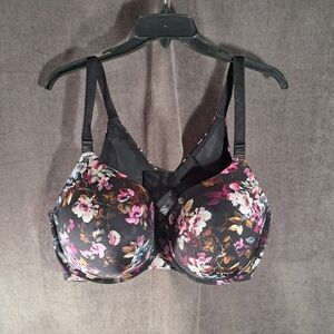 Torrid Curve XO Plunge Underwire Push-Up Bra  Black with Floral Print VG 44DDD